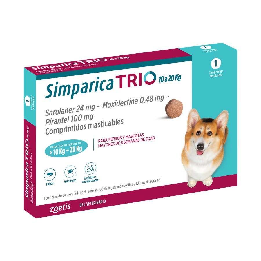 Simparica trio 10.1 - 20 kg antiparasitario para perros 1 comprimido